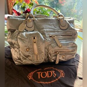 TOD’S Pashmy Plush Nylon w/Patent Leather Trim Satchel